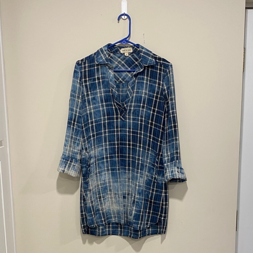 Anthropologie Cloth & Stone Plaid Long Sleeve Tunic Shirt Dress